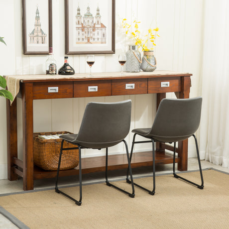 Lotusville 7-Piece Antique Black Finish Wood Dining Table with 6 Gray Faux Leather Chairs Set - sold by Home Elegance USA