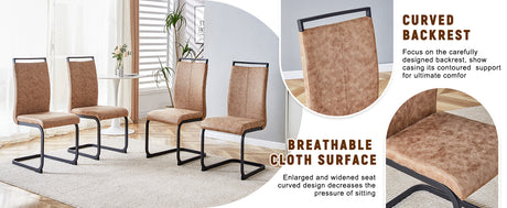 Table and chair set.64.5 x 35.4 Inch Stylish Wood Color Textured Dining Table.Perfectly Blending Simplicity And Transparency.Paried With 4 Brown technology fabric chairs with arched black legs. - sold by Home Elegance USA