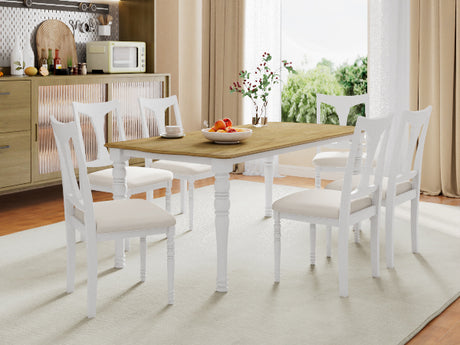 7-Piece Dining Table Set, 60inch to 78inch Extendable Wood Dining Table with Removable Leaf, Kitchen Table Set with 6 Upholstered Side Chair, Dining Table Set for 6 - sold by Home Elegance USA