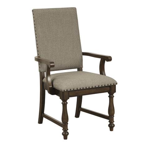 Traditional 5pc Dining Set Table with Extension Leaf and 4 Side Chairs Beige Fabric Upholstered Nailhead Trim Brown Classic Dining Room Furniture - sold by Home Elegance USA