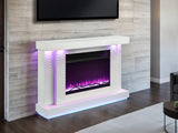 Contemporary Style TV Stand Electric Fire Place 3-Level Brightness Setting Room Temperature Control White Finish Primary Living Room