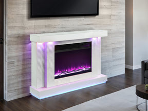 Contemporary Style TV Stand Electric Fire Place 3-Level Brightness Setting Room Temperature Control White Finish Primary Living Room - sold by Home Elegance USA