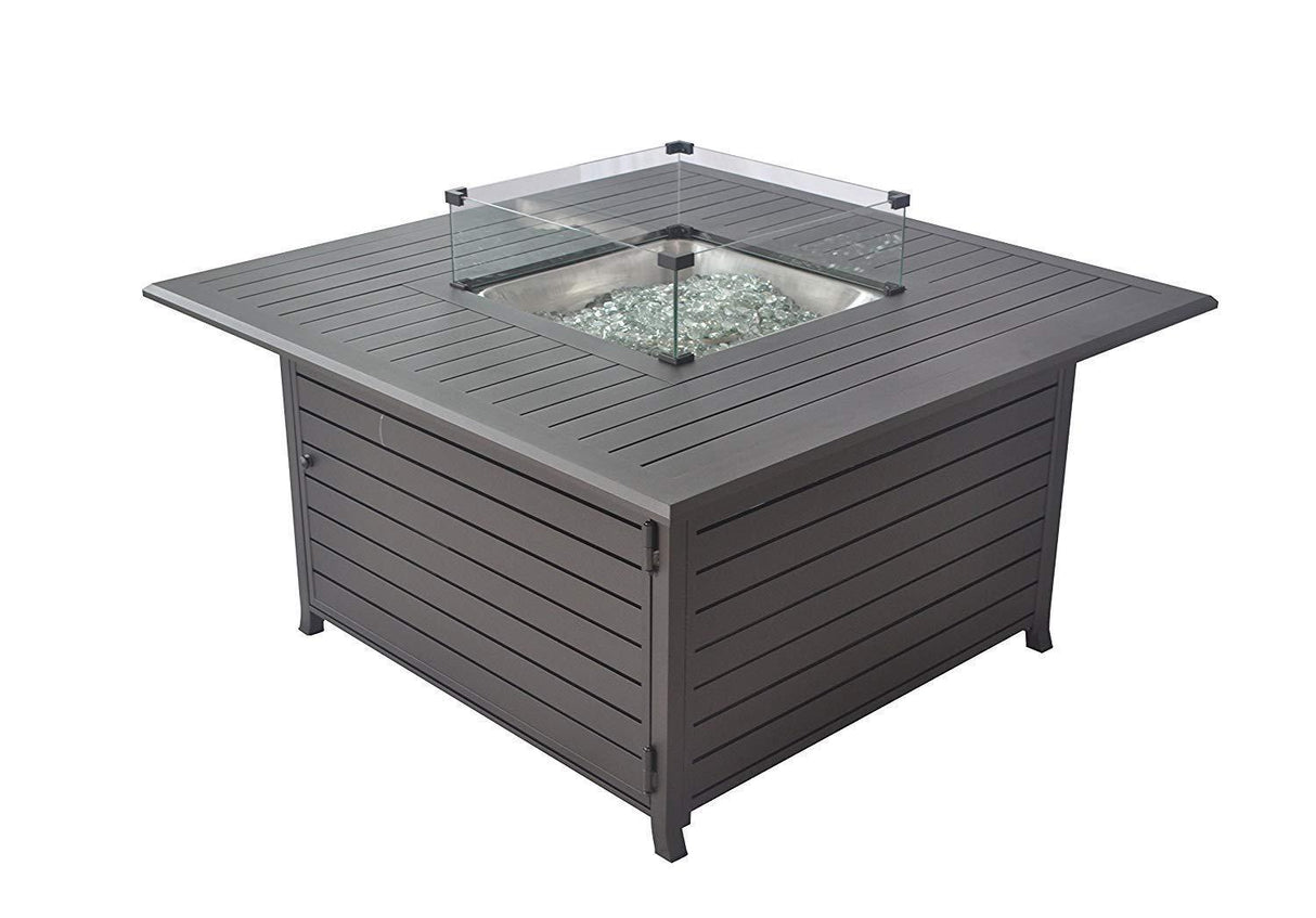 45 Inch 50,000 Btu Square Propane Gas Fire Pit Table, Perfect for Outside Patio/Backyard, w/ Glass Wind Guard, Aluminum Tabletop, Glass Rocks, Cover and Table Lid - Mocha Brown-MUST LTL TRANSPORTATION