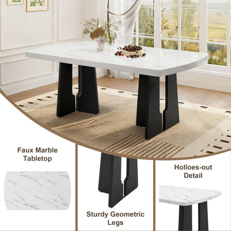 6 Piece Modern Dining Table Set, 63' Faux Marble Dining Table with Geometric Legs & 4 Upholstered Chairs & 1 Bench, Suitable for Dining Kitchen Room,Easy to Assemble, White+Gray - sold by Home Elegance USA
