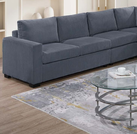 Modern Large Family Dark Gray Corduroy 6pc Sectional Set Living Room One Arm Loveseat Wedge Console Armless Chair Couch Set - sold by Home Elegance USA