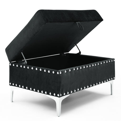 Sectional 3-Seaters Sofa with Reversible Chaise, Storage Ottoman and Cup Holders, Metal Legs and Copper Nails,Two White Villose Pillows ,Black(107.5' x 80.5' x36') - sold by Home Elegance USA