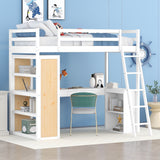 Twin Size Loft Bed with Ladder, Shelves, and Desk, White(OLD SKU:LT000225AAK) - Home Elegance USA