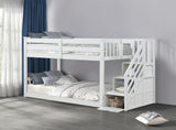 Transitional Style Twin Over Twin Low Bunk Bed Reversible Storage Drawers Staircase White Finish Mattress Ready Bedroom Furniture - sold by Home Elegance USA