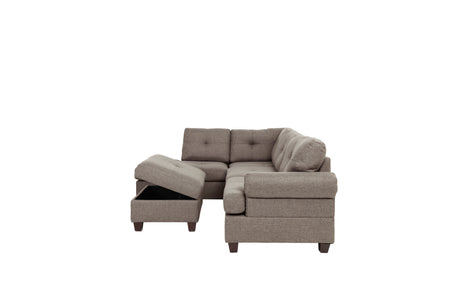 Contemporary 3-pcs Sectional Sofa Mocha Dorris Fabric Cushion Sofa Chaise Ottoman Reversible Couch Pillows - sold by Home Elegance USA