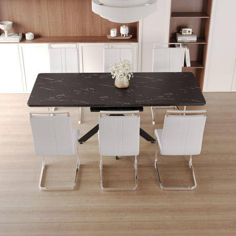 62.4' extendable 78.15' dining Table Set for 6-8 Person for Dining Room,C-shaped Tube Soft padded armless dining chair and Very large Dining Room Table Kitchen Table Chair Set with metal Legs - sold by Home Elegance USA
