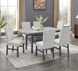 Selena 7-Piece 60' Rectangular Gray Faux Marble Top Dining Set with 6 Upholstered Chairs and Storage Shelf in Gray Finish - sold by Home Elegance USA