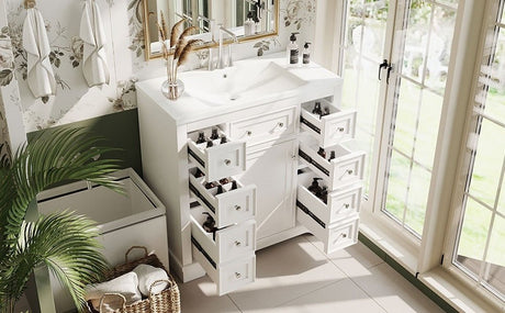 36" Bathroom Vanity with Sink Combo, One Cabinet and Six Drawers, Solid Wood and MDF Board, White - SY999404AAK - image - 9