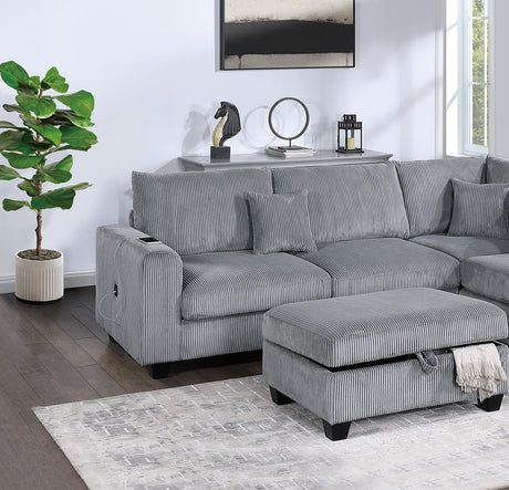 Contemporary 3pc Sectional Set Fog Color Corduroy Couch LAF Sofa RAF Chaise Ottoman L-Sectional Living Room - sold by Home Elegance USA