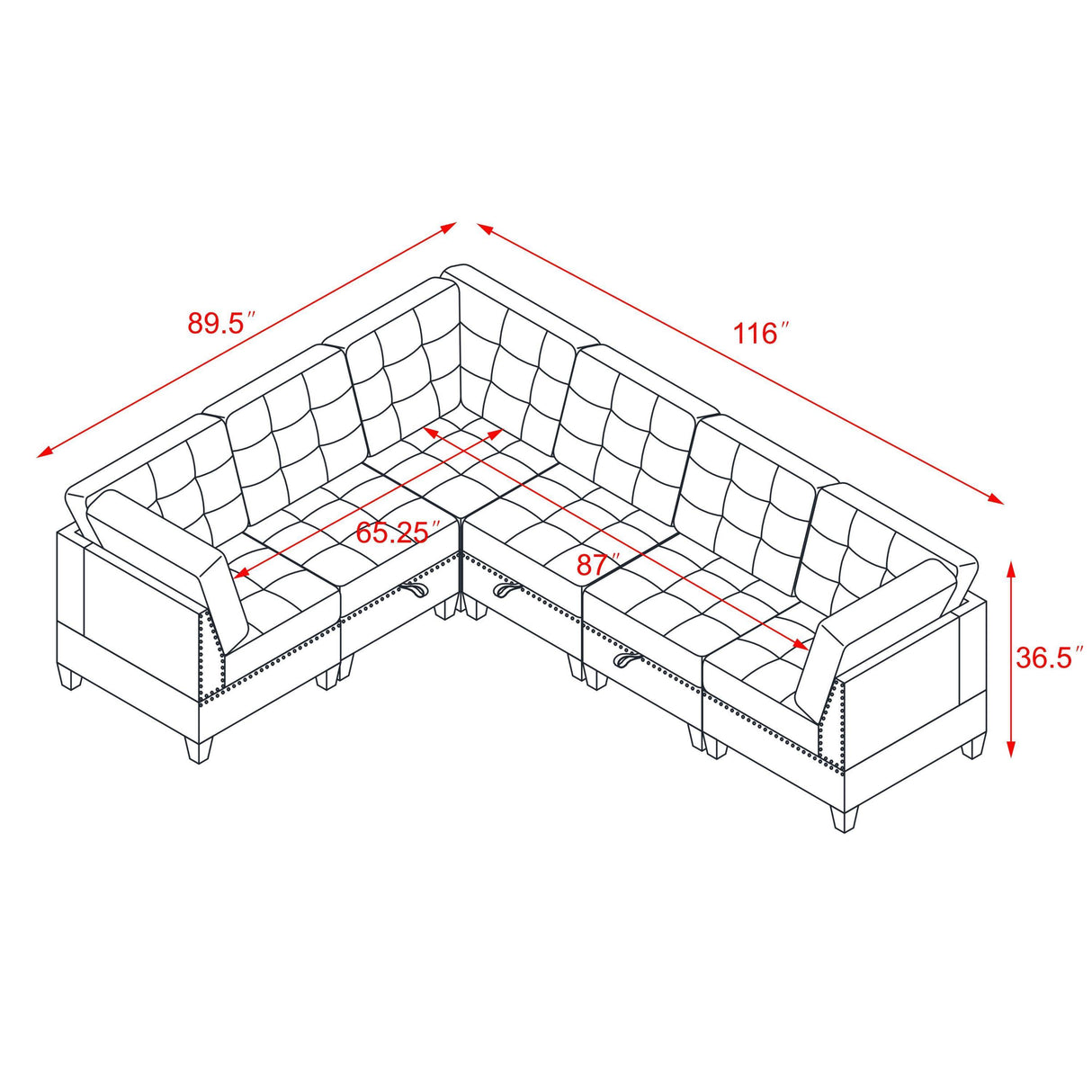 L shape Modular Sectional Sofa,DIY Combination,includes Three Single Chair and Three Corner ,Ivory Chenille - Home Elegance USA