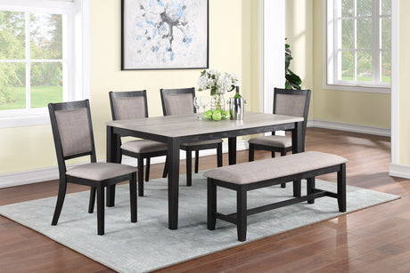 Contemporary Dining 6pc Set Table w 4x Side Chairs And Bench Padded Upholstered Cushion Seats Chairs Solid wood And Veneers Dining Room Furniture - sold by Home Elegance USA