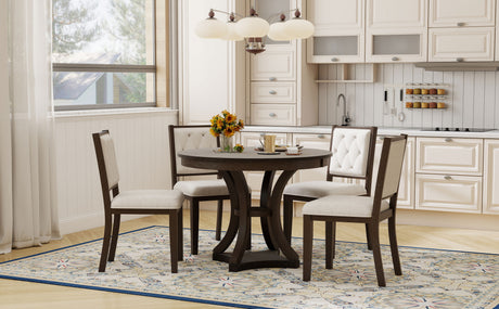 TREXM 5-Piece Retro Functional Dining Table Set Extendable Round Table and 4 Upholstered Chairs for Dining Room and Living Room (Espresso) - sold by Home Elegance USA