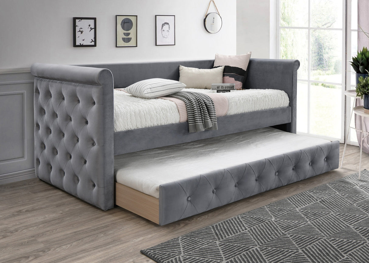 Contemporary Style 1pc Day Bed w/ Slat Trundle Button Tufted Gray Finish Bedroom Furniture