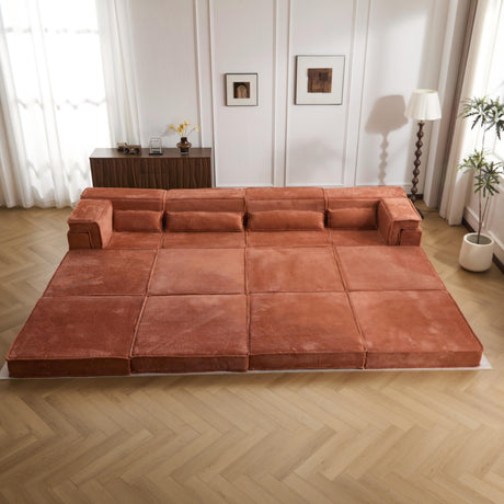 Compression Mahjong Sofa,Convertible Floor Sofa Bed,DIY Boneless Modular Sectional Sofa,No Assembly Required,Circle fleece fabric,Oversized 4 Seater with 2 Ottoman,Orange - sold by Home Elegance USA