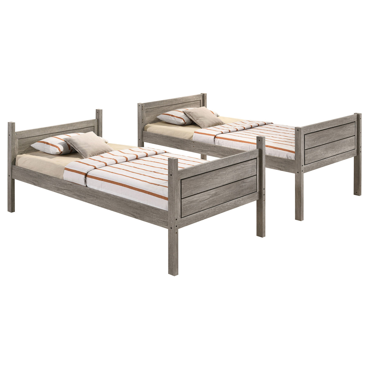 Clemens Weathered Taupe Wood Twin Over Twin Bunk Bed with Mattress - sold by Home Elegance USA