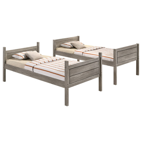 Clemens Weathered Taupe Wood Twin Over Twin Bunk Bed with Mattress - sold by Home Elegance USA