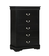 1pc Black Finish Five Drawers Louis Philip Chest Solid Wood Contemporary Sleek Ample Storage