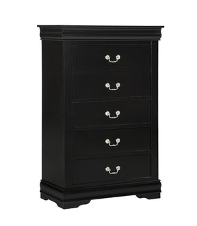1pc Black Finish Five Drawers Louis Philip Chest Solid Wood Contemporary Sleek Ample Storage