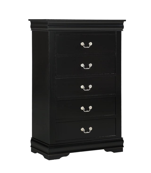 1pc Black Finish Five Drawers Louis Philip Chest Solid Wood Contemporary Sleek Ample Storage