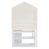 Twin Size Loft Bed with Rolling Cabinet, Shelf and Tent - White - Home Elegance USA