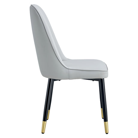 Table and chair set.The table has a glass top with imitation marble pattern stickers and stainless steel golden legs.Paried with 8 Light Gray chairs with PU cushions and black legs.W1151S01546 - sold by Home Elegance USA