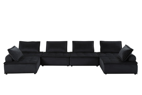 Aveline 160'W Black Velvet 6-Seater U-Shape Modular Sectional Sofa - sold by Home Elegance USA