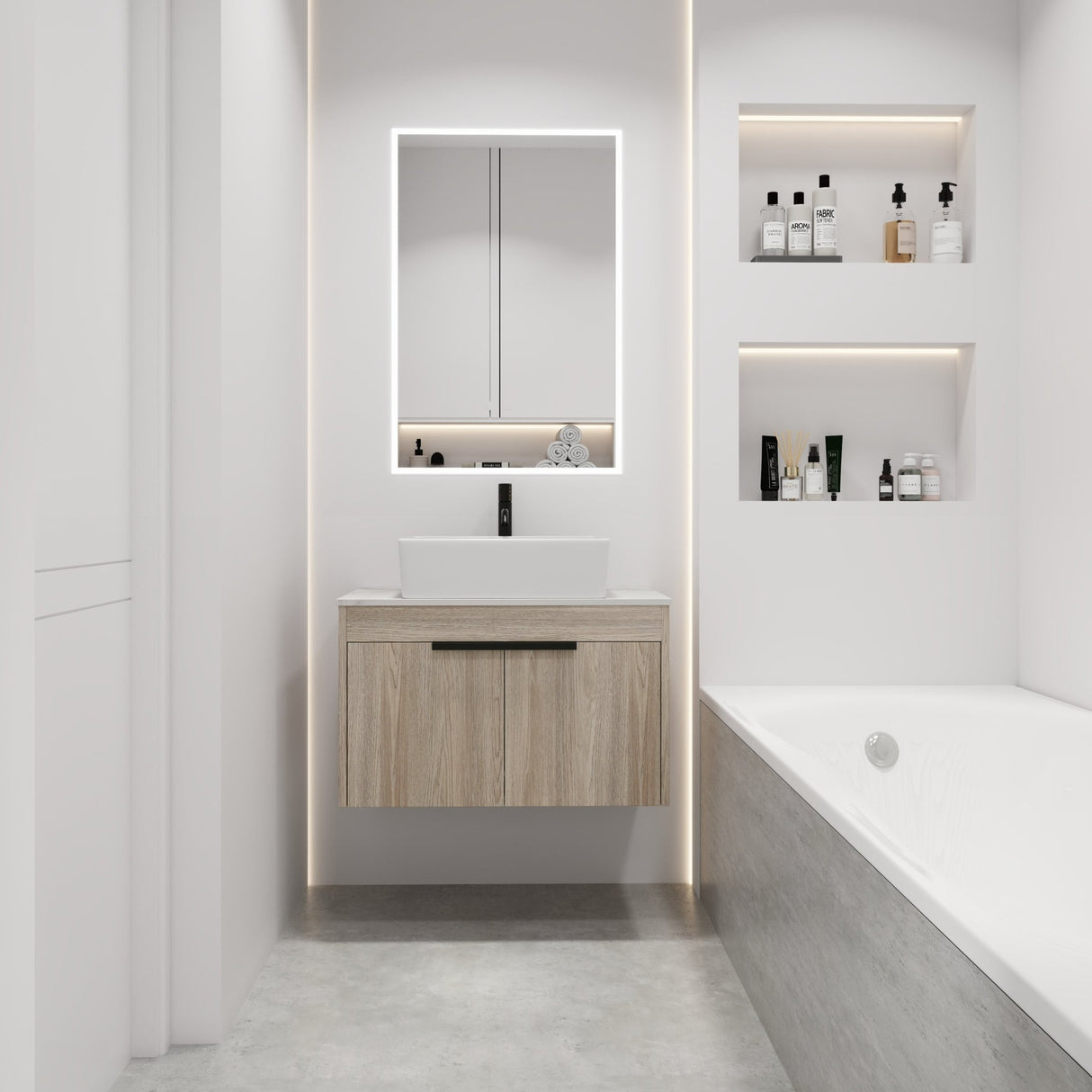 30 " Modern Design Float Bathroom Vanity With Ceramic Basin Set, Wall Mounted White Oak Vanity With Soft Close Door,KD - Packing，KD - Packing，2 Pieces Parcel（TOP - BAB110MOWH） - W999S00023 - image - 1