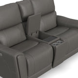 Carter Power Reclining Loveseat With Console & Power Headrests & Lumbar - Smoke | Flexsteel
