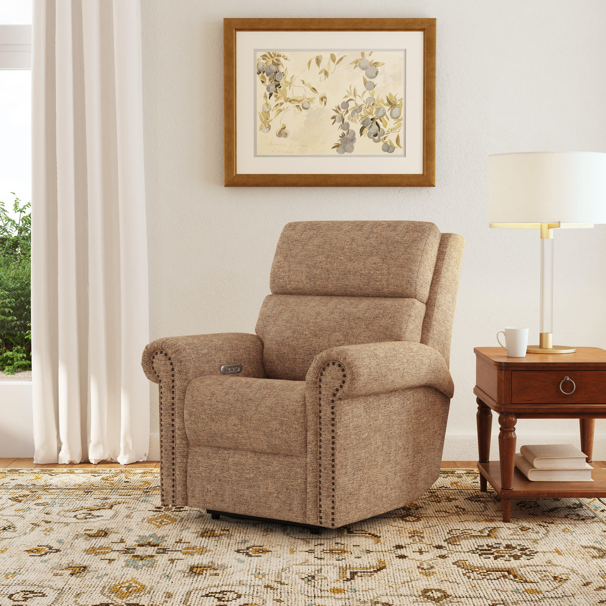 Bernard Power Fabric Recliner With Power Headrest & Lumbar, Nailhead Trim | Flexsteel