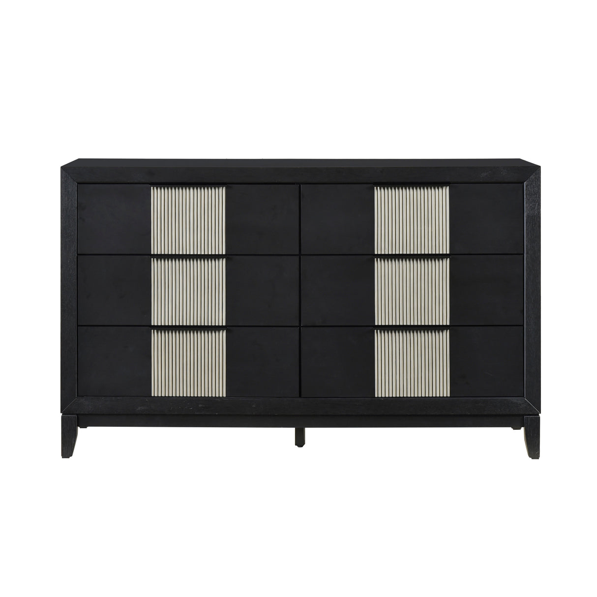 Contemporary 6-Drawer Dresser Charcoal Gray Finish Solid Wood Bedroom Furniture 1pc Storage Cabinet Reeded Front Panels