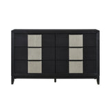 Contemporary 6-Drawer Dresser Charcoal Gray Finish Solid Wood Bedroom Furniture 1pc Storage Cabinet Reeded Front Panels