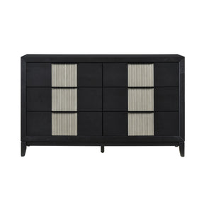 Contemporary 6-Drawer Dresser Charcoal Gray Finish Solid Wood Bedroom Furniture 1pc Storage Cabinet Reeded Front Panels