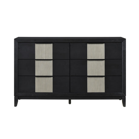 Contemporary 6-Drawer Dresser Charcoal Gray Finish Solid Wood Bedroom Furniture 1pc Storage Cabinet Reeded Front Panels