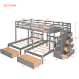 Full Over Twin & Twin Bunk Bed, Wood Triple Bunk Bed with Drawers and Guardrails (Gray) - sold by Home Elegance USA