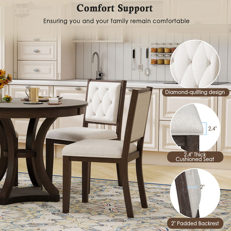 TREXM 5-Piece Retro Functional Dining Table Set Extendable Round Table and 4 Upholstered Chairs for Dining Room and Living Room (Espresso) - sold by Home Elegance USA