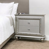 Modern Glam Champagne Finish 2-Drawers Nightstand 1pc Wooden Bedroom Furniture Faux Crystal Sparkling Trim