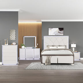Fabio Contemporary Style Queen 5PC Bedroom set Made with Diamond-Shaped Side Accents, LED Lighting and Wood in White Finish (NJ INVENTORY) - sold by Home Elegance USA