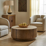 Tindall Round Travertine Coffee Table Brown / White / Woodtone - White / Dark Brown by Uttermost - View 2