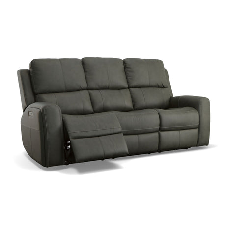 Linden Power Reclining Sofa With Power Headrests & Lumbar - Charcoal | Flexsteel