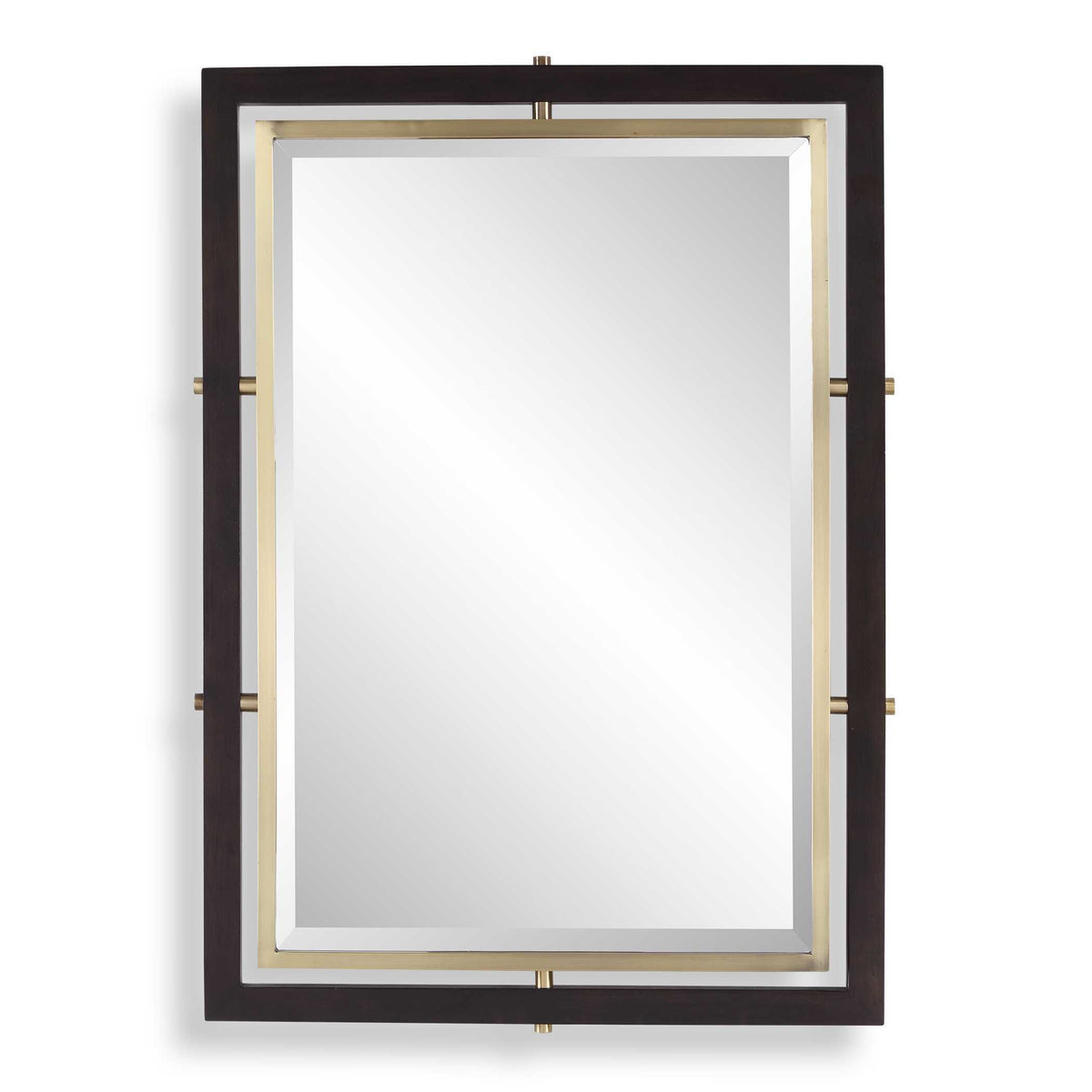 Bach Rectangle Mirror Walnut & Brass - Gold / Dark Brown by Uttermost - View 1