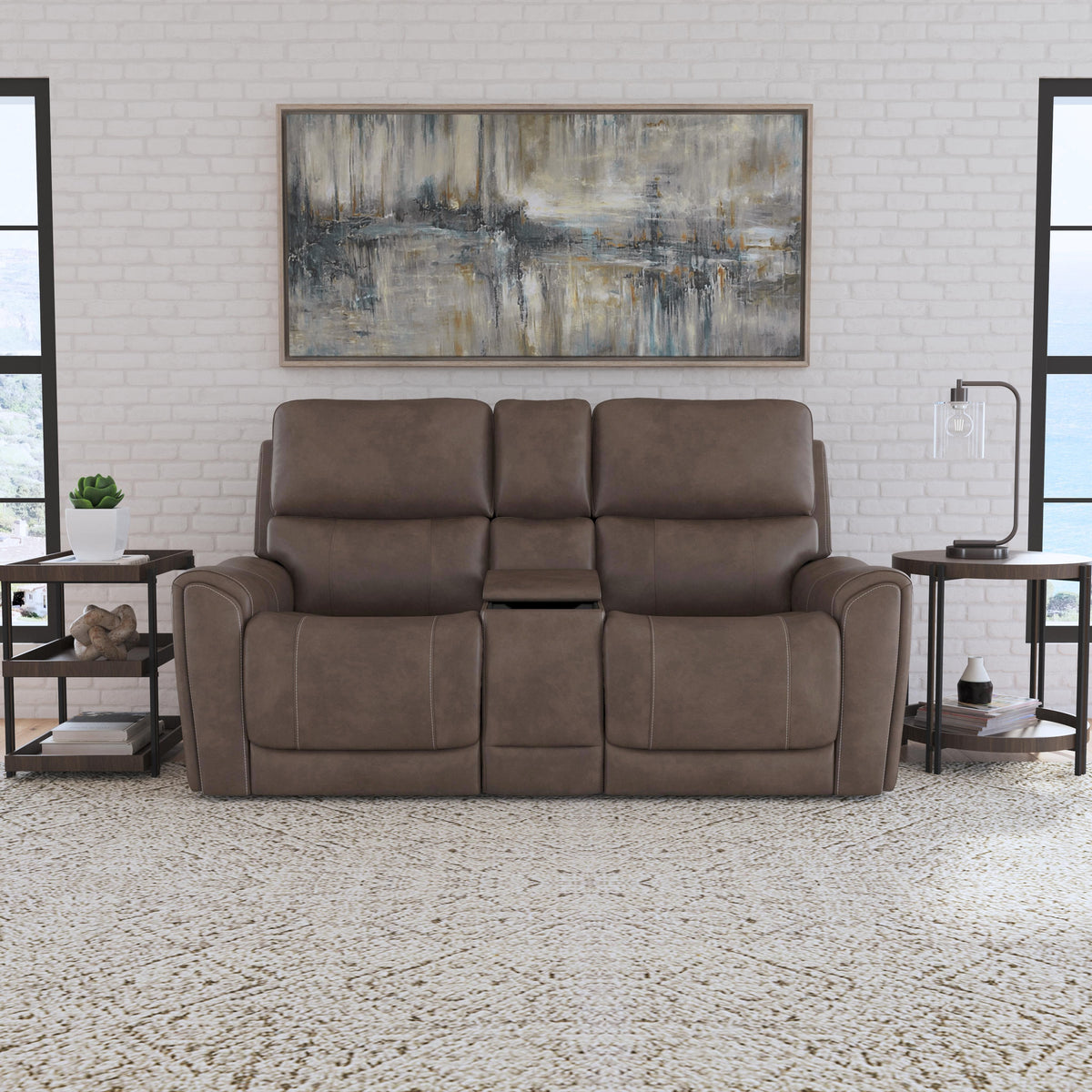 Carter Power Reclining Loveseat With Console & Power Headrests & Lumbar - Cappuccino | Flexsteel