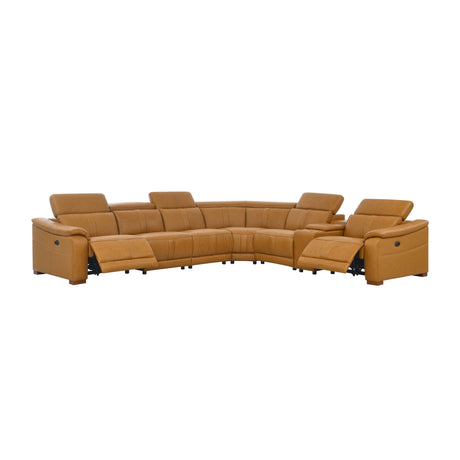 Leather Match Modular Sectional with Recliner Seat and Adjustable Headrest and Storage Console with Cup Holders - sold by Home Elegance USA