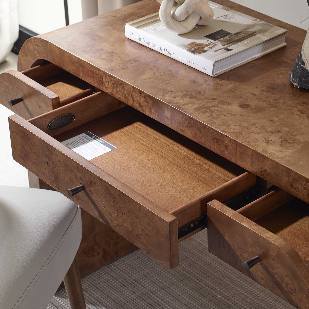 Rocco Mappa Burl Desk Woodtone - Dark Brown by Uttermost - View 6