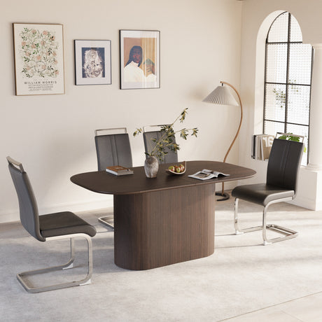 63 'medieval modern brown style MDF dining table and PU armless dining chair set 4. Assemble Desktop and Silver plated metal leg dining chair set, suitable for home&kitchen - sold by Home Elegance USA
