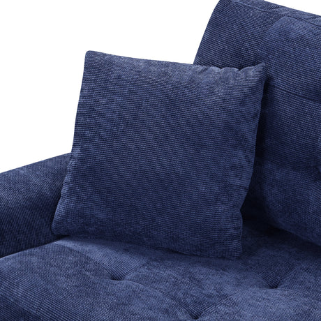 Navy Blue L-shape Sofa Bed with Pull-out Sleeper, USB Ports, Power Sockets, Corded Velveteen, 82.6' - sold by Home Elegance USA