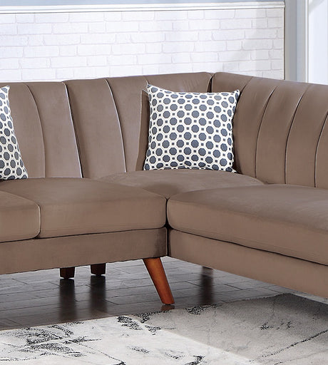 Contemporary 2-Pcs Sectional Set Living Room Furniture Light Brown Velvet Couch Left Facing Sofa, Right Facing Chaise Plush Cushion - sold by Home Elegance USA